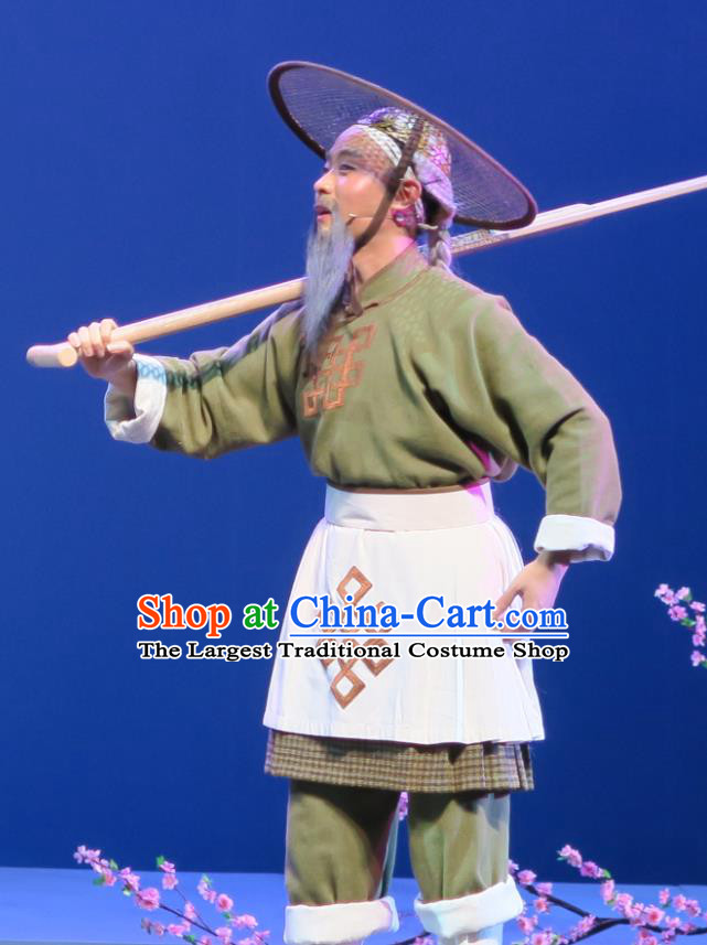 Wu Gu Niang Chinese Yue Opera Poor Old Man Garment Apparels and Headwear Shaoxing Opera Elderly Male Farmer Costumes