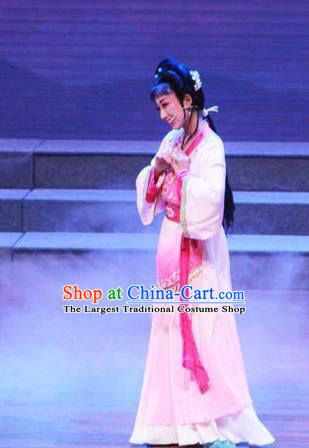 Chinese Shaoxing Opera Civilian Lady Dress Costumes and Headpieces Qiong Nu Yu Tiao Lang Yue Opera Xiaodan Garment Apparels