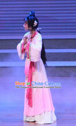Chinese Shaoxing Opera Civilian Lady Dress Costumes and Headpieces Qiong Nu Yu Tiao Lang Yue Opera Xiaodan Garment Apparels