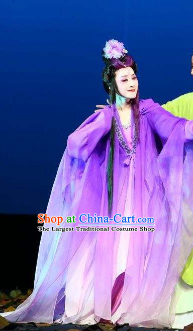 A Chinese Ghost Story Shaoxing Opera Hua Tan Costumes and Headpieces Yue Opera Actress Nie Xiaoqian Purple Dress Garment Apparels