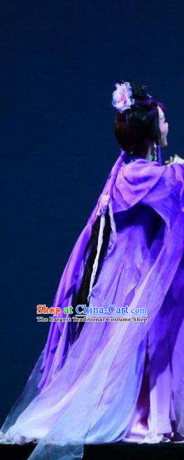 A Chinese Ghost Story Shaoxing Opera Hua Tan Costumes and Headpieces Yue Opera Actress Nie Xiaoqian Purple Dress Garment Apparels