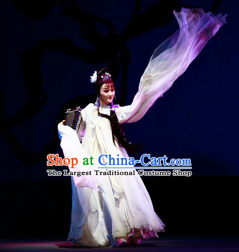 A Chinese Ghost Story Shaoxing Opera Actress Apparels Costumes and Headpieces Yue Opera Hua Tan Nie Xiaoqian White Dress Garment