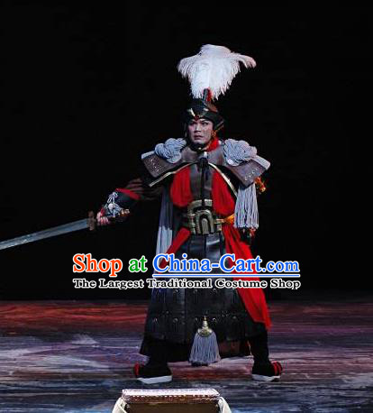 The Orphan of Zhao Chinese Yue Opera Martial Male Garment and Headwear Shaoxing Opera General Han Jue Costumes Armor Apparels