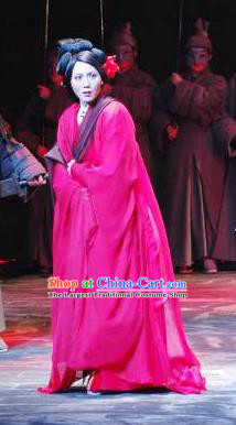 Chinese Shaoxing Opera Princess Apparels Costumes and Headpieces The Orphan of Zhao Yue Opera Hua Tan Red Dress Garment