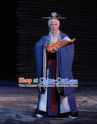 The Orphan of Zhao Chinese Yue Opera Old Man Cheng Ying Garment and Headwear Shaoxing Opera Official Costumes Elderly Male Apparels