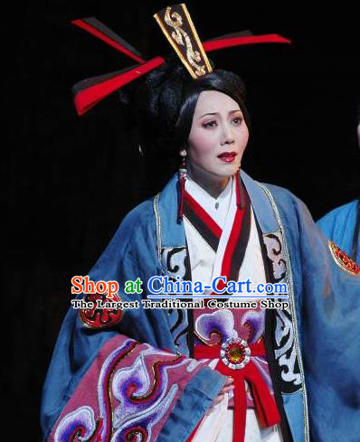 Chinese Shaoxing Opera Countess Apparels Costumes and Headdress The Orphan of Zhao Yue Opera Noble Female Dress Garment