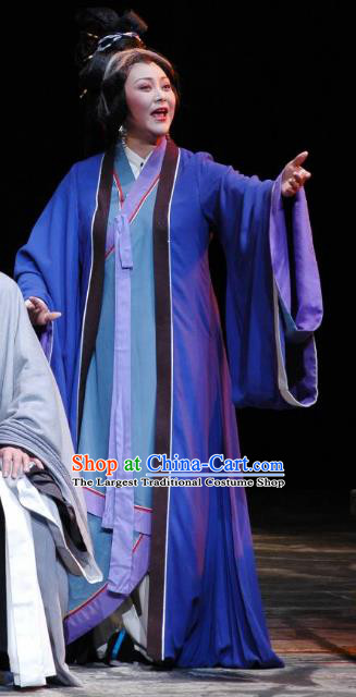 Chinese Shaoxing Opera Elderly Dame Apparels Costumes and Headdress The Orphan of Zhao Yue Opera Old Female Dress Garment