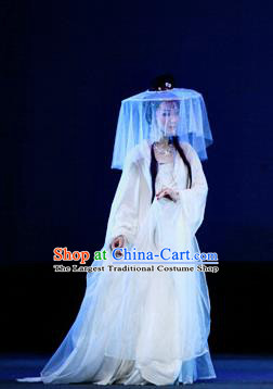 A Chinese Ghost Story Shaoxing Opera Young Lady Nie Xiaoqian Apparels Costumes and Headdress Yue Opera Hua Tan White Dress Garment