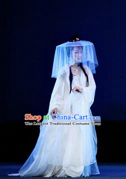 A Chinese Ghost Story Shaoxing Opera Young Lady Nie Xiaoqian Apparels Costumes and Headdress Yue Opera Hua Tan White Dress Garment