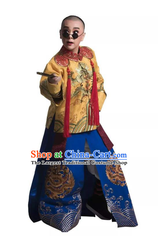 Chinese Yue Opera Emperor Kang Xi Garment Costumes and Headwear Shaoxing Opera Lu Ding Ji Young Male Apparels