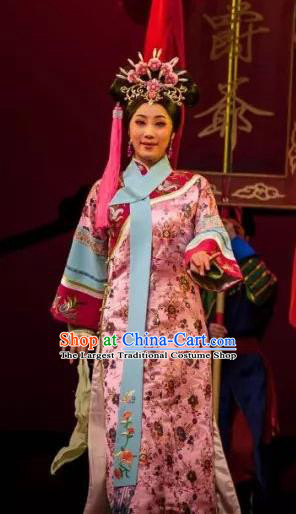 Chinese Shaoxing Opera Court Maid Qipao Dress Apparels and Headdress Lu Ding Ji Yue Opera Qing Dynasty Lady Garment Costumes