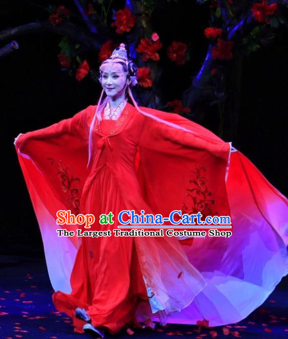 A Chinese Ghost Story Shaoxing Opera Actress Nie Xiaoqian Apparels Costumes and Headdress Yue Opera Fairy Red Dress Garment