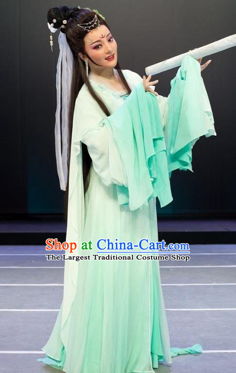A Chinese Ghost Story Shaoxing Opera Hua Tan Apparels Costumes and Headpieces Yue Opera Actress Young Lady Green Dress Garment