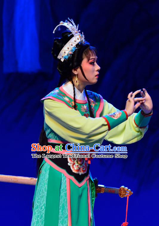 Chinese Shaoxing Opera Young Lady Pai Yin Apparels Costumes and Headdress Yue Opera Mrs Dayi Actress Martial Girl Dress Garment