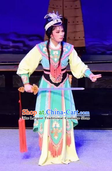 Chinese Shaoxing Opera Young Lady Pai Yin Apparels Costumes and Headdress Yue Opera Mrs Dayi Actress Martial Girl Dress Garment
