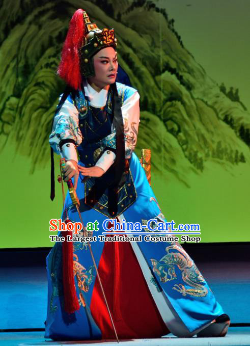 Mrs Dayi Chinese Yue Opera Young Man Garment and Headwear Shaoxing Opera Martial Male General Yue Lin Apparels Costumes