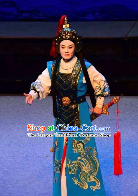 Mrs Dayi Chinese Yue Opera Young Man Garment and Headwear Shaoxing Opera Martial Male General Yue Lin Apparels Costumes