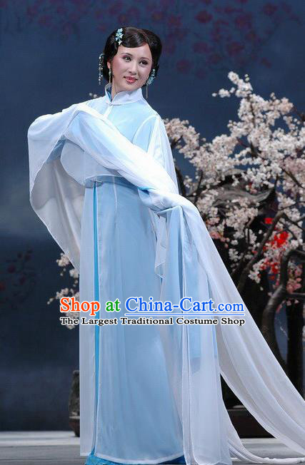 Chinese Shaoxing Opera Young Female Blue Dress Apparels Costumes and Headpieces The Family Republic of China Yue Opera Rich Mistress Garment