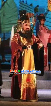 Xu Fu Dong Du Chinese Yue Opera Laosheng Elderly Male Costumes and Headwear Shaoxing Opera First Emperor of Qin Garment Apparels