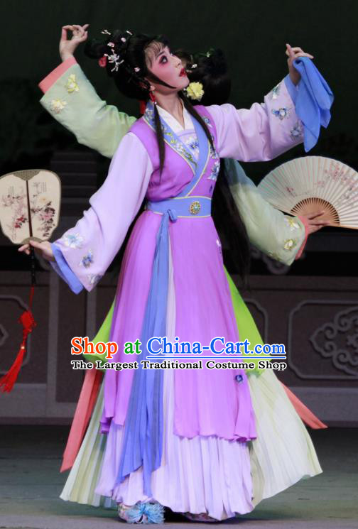 Chinese Shaoxing Opera Rich Female Li Banyue Purple Dress Apparels Costumes and Headpieces Chun Cao Yue Opera Hua Tan Garment