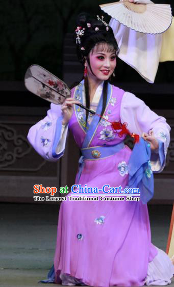 Chinese Shaoxing Opera Rich Female Li Banyue Purple Dress Apparels Costumes and Headpieces Chun Cao Yue Opera Hua Tan Garment