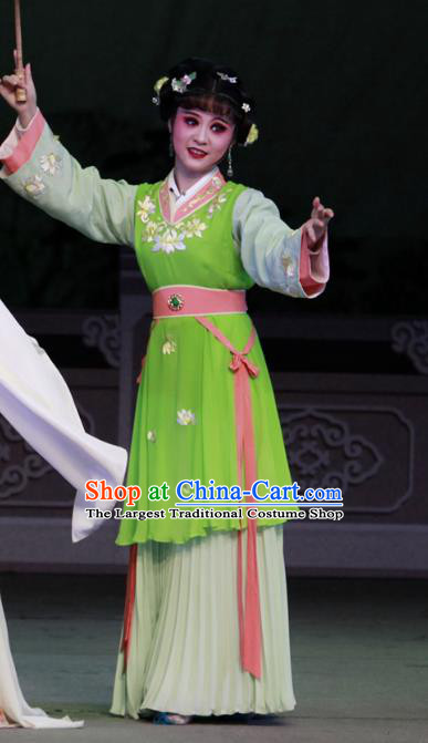 Chinese Shaoxing Opera Xiao Dan Dress Costumes and Headpieces Yue Opera Servant Girl Chun Cao Garment Apparels