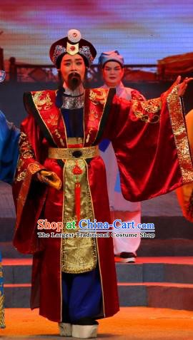 Chinese Yue Opera Cleanhanded Fan Ying Elderly Male Apparels Costumes and Headwear Shaoxing Opera Laosheng Chieftain Garment