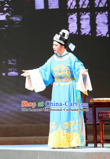 Chinese Yue Opera Xiaosheng Qing Jian Fan Ying Apparels and Headwear Shaoxing Opera Young Male Costumes Official Garment