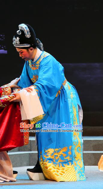 Chinese Yue Opera Xiaosheng Qing Jian Fan Ying Apparels and Headwear Shaoxing Opera Young Male Costumes Official Garment