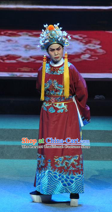 Chinese Yue Opera Laosheng Qing Jian Fan Ying Apparels and Headwear Shaoxing Opera Garment Costumes Eunuch Vestment