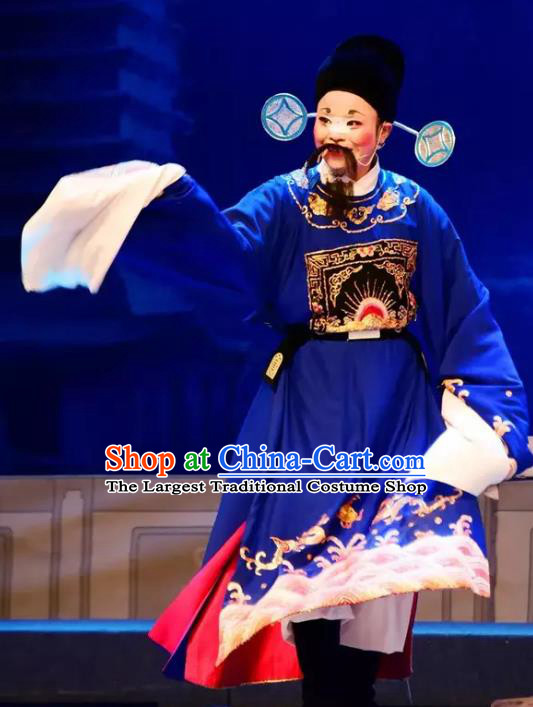Yi Jian Zhong Qing Chinese Yue Opera County Magistrate Garment and Headwear Shaoxing Opera Laosheng Chou Role Apparels Costumes
