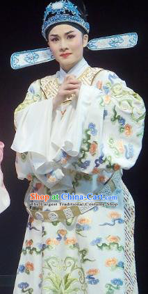 Chuan Qi Lang Zi Chinese Yue Opera Xiaosheng Wei Ying Garment and Headwear Shaoxing Opera Scholar Costumes Official Robe