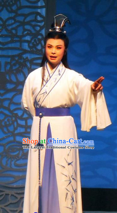 Xi Xin Ji Chinese Yue Opera Scholar Sun Qin Garment and Headwear Shaoxing Opera Young Male Costumes