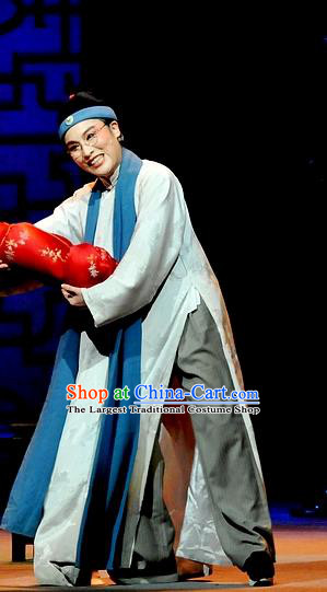 Liu Hua Xi Chinese Yue Opera Young Male Garment and Headwear Shaoxing Opera Qing Dynasty Scholar Gown Costumes