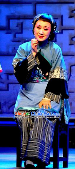 Chinese Shaoxing Opera Elderly Female Qiu Hua Apparels Costumes and Headdress Yue Opera Liu Hua Xi Dress Woman Garment