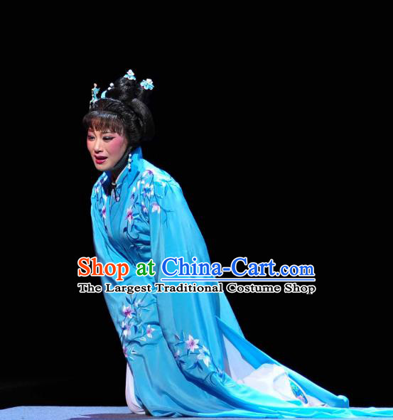 Chinese Shaoxing Opera Diva Blue Water Sleeve Dress Apparels Costumes and Headpieces Yue Opera Hua Tan Garment