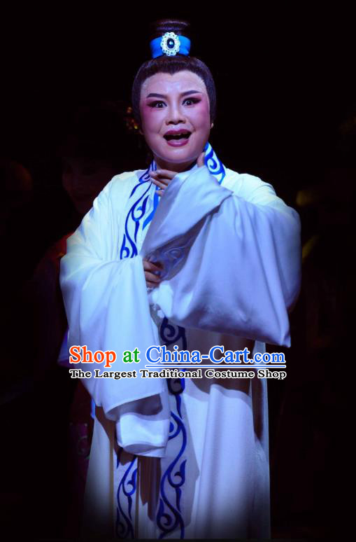 Chinese Yue Opera Young Male Garment and Headwear Shaoxing Opera Xiaosheng Scholar Zhang Lun Robe Costumes