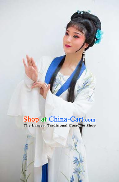 Chinese Shaoxing Opera Rong Hua Dream Princess White Dress Apparels Costumes and Headpieces Yue Opera Hua Tan Garment