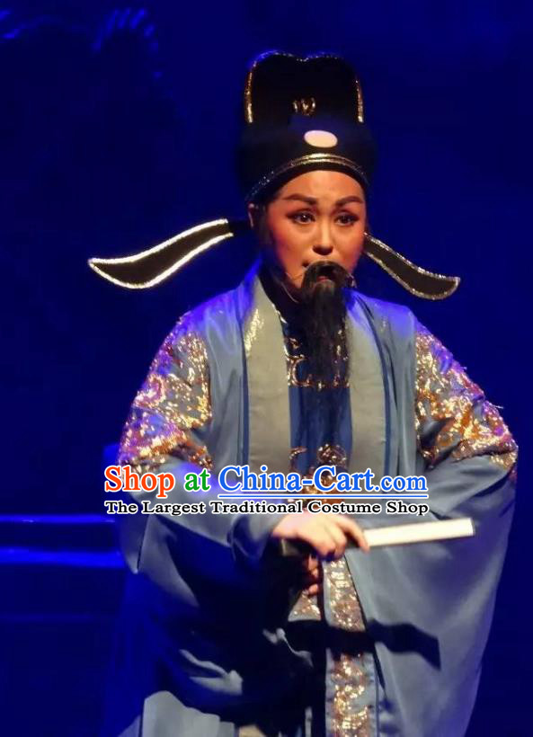 Chinese Yue Opera Laosheng Kuang Zheng Garment Clothing and Headwear Rong Hua Dream Shaoxing Opera Elderly Male Official Apparels Costumes