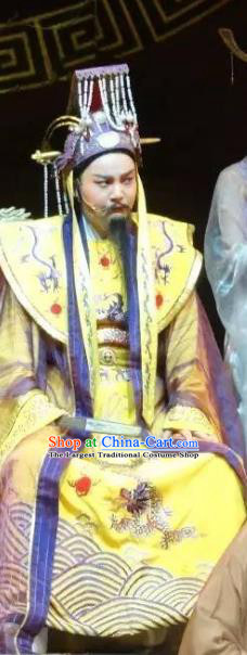 Chinese Yue Opera Emperor Garment Clothing and Headwear Rong Hua Dream Shaoxing Opera Laosheng Elderly Male Apparels Costumes