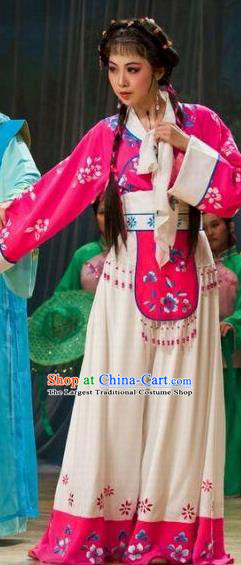 Chinese Shaoxing Opera Servant Girl Apparels Costumes and Headpieces Yue Opera Mei Long Zhen Country Woman Li Fengjie Dress Garment