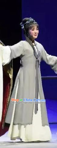 Chinese Shaoxing Opera Tsing Yi Fengxue Hanmei Li Sanniang Dress Costumes and Headdress Yue Opera Actress Distress Maiden Garment Apparels