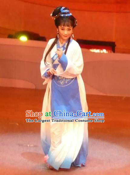 Chinese Shaoxing Opera Young Lady Dress Costumes and Headpieces Yun Zhi Jin Yue Opera Country Woman Cai Xia Garment Apparels