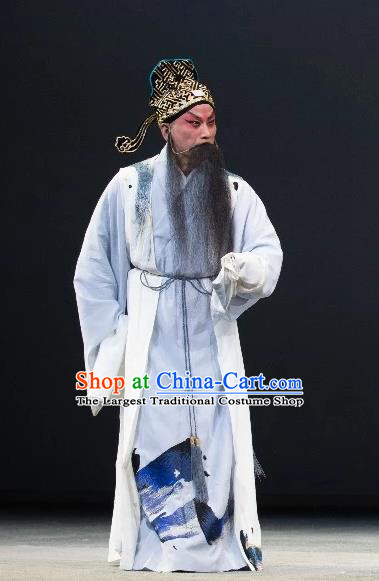 Chinese Kun Opera Elderly Male Liu Zhan Garment Apparels Clothing and Headwear Wu Shi Ji Kunqu Opera Laosheng Official Robe Costumes