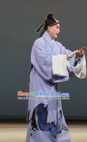 Chinese Kun Opera Scholar Garment Apparels Clothing and Headwear Wu Shi Ji Kunqu Opera Xiaosheng Purple Robe Costumes