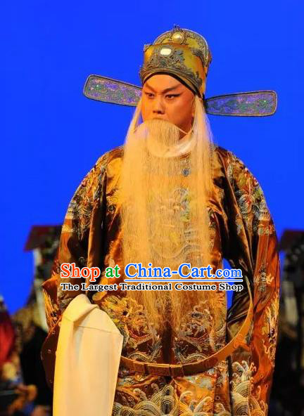 Chinese Kun Opera Laosheng Fifteen Strings of Cash Garment Clothing and Headwear Kunqu Opera Elderly Male Zhou Chen Apparels Costumes
