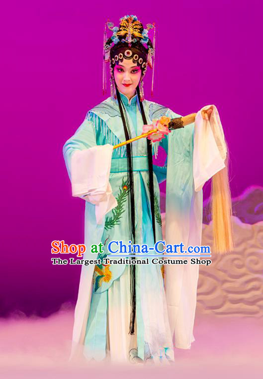 Chinese Kun Opera Goddess Green Dress Costumes and Headpieces Nan Ke Dream Kunqu Opera Diva Garment Princess Yao Fang Apparels
