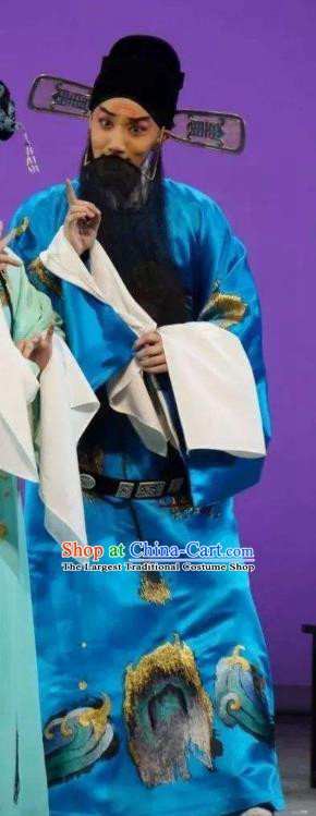 Chinese Kun Opera Official Liu Zhan Garment Apparels Clothing and Headwear Wu Shi Ji Kunqu Opera Male Role Costumes Embroidered Robe