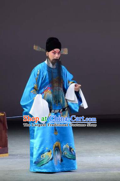 Chinese Kun Opera Official Liu Zhan Garment Apparels Clothing and Headwear Wu Shi Ji Kunqu Opera Male Role Costumes Embroidered Robe