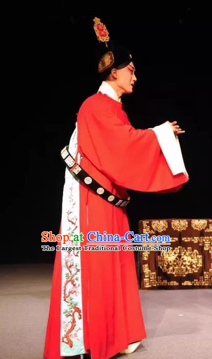 On A Wall and Horse Chinese Kun Opera Young Male Garment Costumes and Headwear Kunqu Opera Xiaosheng Pei Shaojun Apparels Number One Scholar Clothing